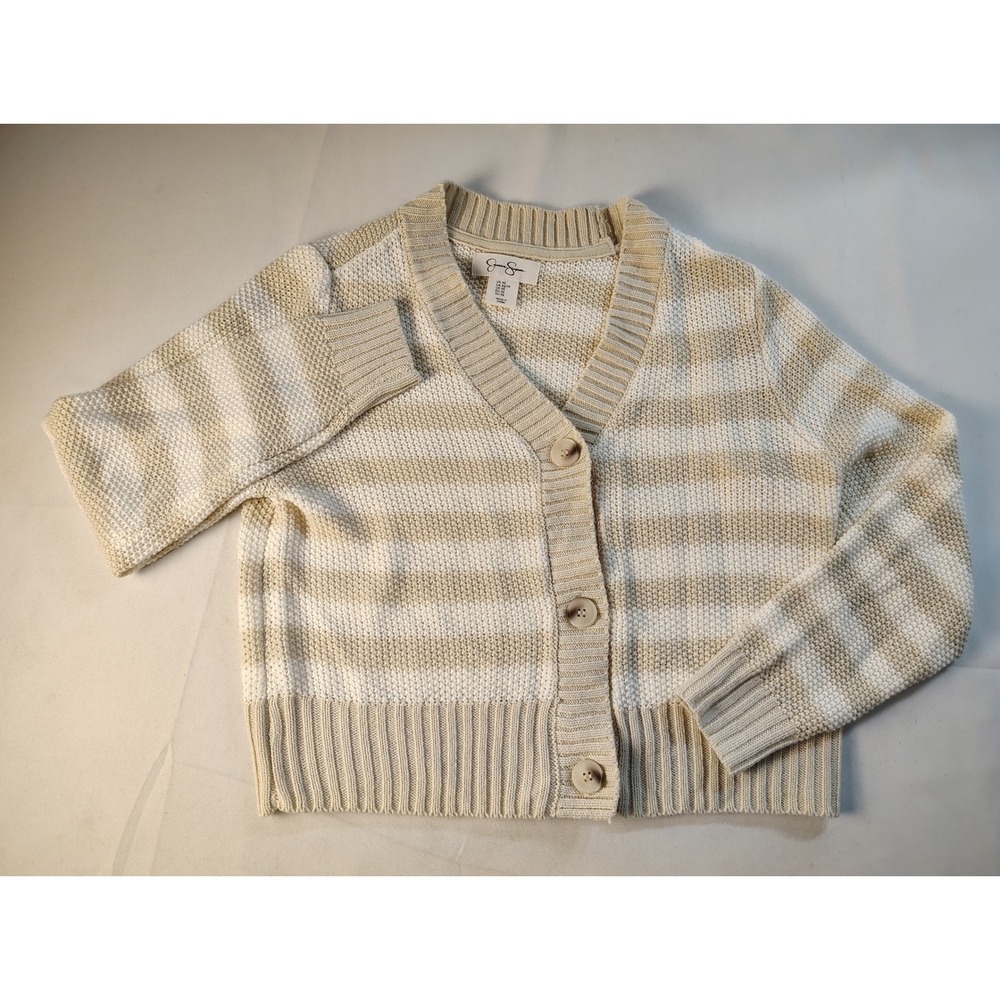 Jessica‎ Simpson Womens XS Striped Chunky Knit Cardigan Beige Cream ST20301